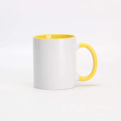 Miniatura 6 de Taza de café de sublimación de cerámica blanca de 11 onzas con colores sólidos en el interior y mango negro, rojo, rosa, azul, verde y amarillo, 6