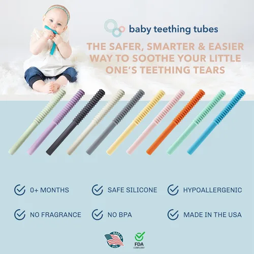 Miniatura 4 de Baby Teething Tubes - Juguetes de dentición para bebés hechos en los Estados Unidos - Juguetes suaves y duraderos para bebés y mordedor de silicona