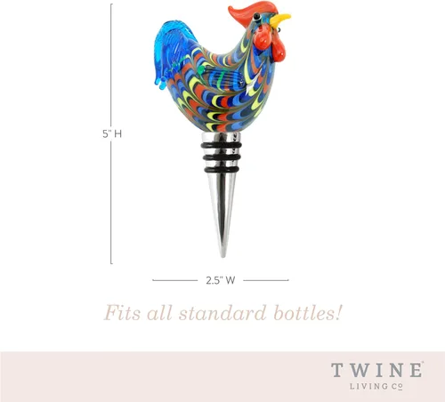 Miniatura 3 de Twine Rooster - Tapón para botella de vino, diseño de gallo, mantiene el vino fresco, vidrio, metal, multicolor, juego de 1