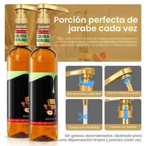 Miniatura 6 de Paquete de 6 bombas de jarabe de botellas de plástico dorado – Se adapta a botellas de 25.4 onzas – Compatible con Torani y más – IMPORTANTE: no se