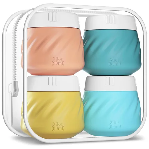 Miniatura 14 de Gemice Recipientes de viaje para artículos de tocador, tarros de crema de silicona, aprobados por la TSA, recipientes de tamaño de viaje con bolsa