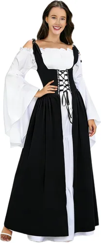 Disfraz renacentista para mujer, vestido medieval para fiesta de Halloween, vestido de feria Ren de manga larga y corta, disfraz vintage