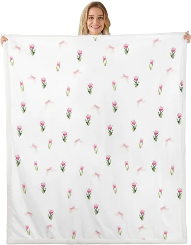 Miniatura 16 de Manfei Manta de vellón con diseño de mariposas florales en acuarela, manta acogedora para cama, sofá, decoración de habitación de niños, niñas