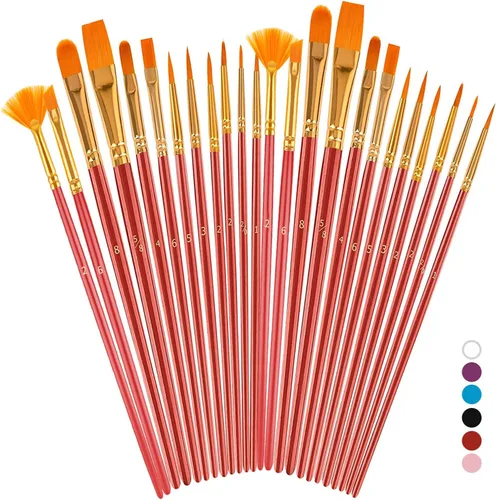 Soucolor Juego de Pinceles de Pintura Acrílica, Manualidades de Pintura de Halloween para Adultos y Niños, 24 Piezas de Pinceles de Artista de Punta