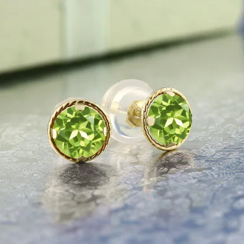 Miniatura 6 de Gem Stone King Aretes redondos de oro amarillo de 14 quilates con piedra natal Redondos de 0.157 in Aretes de oro para mujeres y hombres