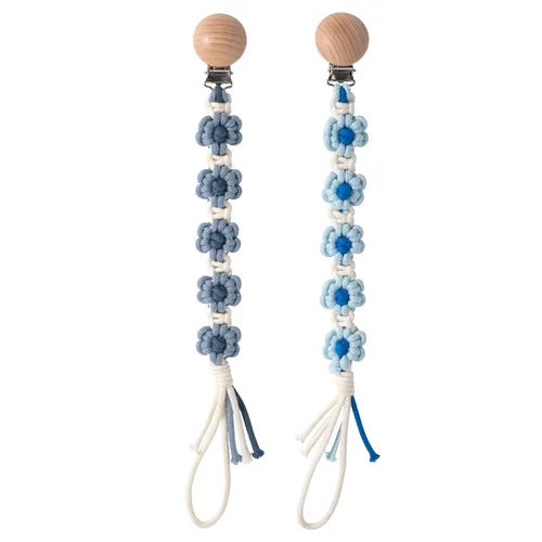 Miniatura 9 de Clip para chupete para niños y niñas, diseño de margaritas florales, macramé, clip para chupete, correa bohemia de madera hecha a mano de algodón