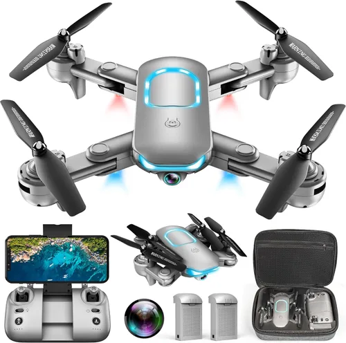 Dron con cámara de 1080P para principiantes, dron plegable con 2 baterías, elevación mejorada, selfie por gestos, vuelo por puntos de referencia,