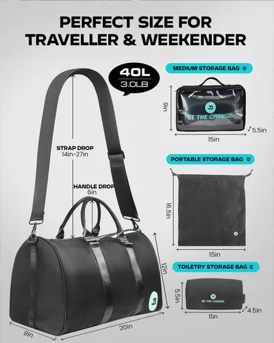 Miniatura 5 de Bolsas de gimnasio impermeables, bolsa de lona deportiva de nailon 1000D resistente para nadar durante la noche, fin de semana, bolsas de viaje