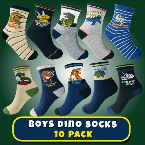 Miniatura 3 de Calcetines de dinosaurio para niños de 4 a 7 años, el mejor regalo de 7 a 10 años, calcetines de algodón para niños, paquete de 5