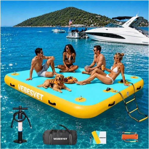 Miniatura 12 de Muelle inflable con rampa de agua, muelle flotante inflable antideslizante de 6 pulgadas de grosor para perros y adultos, plataforma flotante