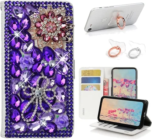 Bling - Funda de piel con soporte para anillos, diseño 3D hecho a mano, 2 unidades, SBLDwRSSeries-6