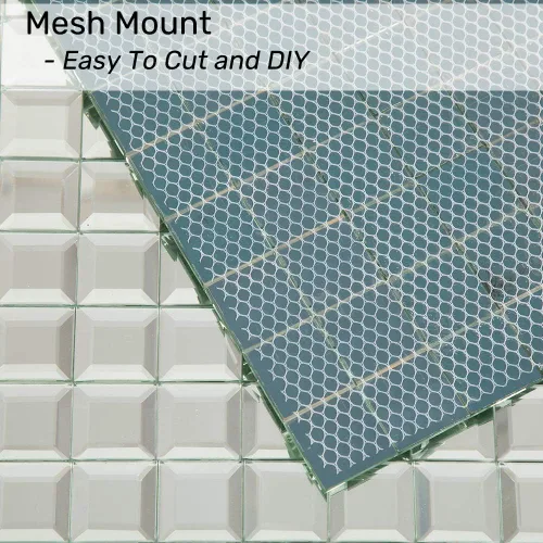 Miniatura 3 de Mosaico de cristal de espejo, 5 caras cuadradas biseladas de cristal plateado espejo de 12 x 12 pulgadas sin costuras para cocina y baño, 5 hojas