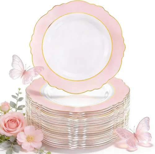 Miniatura 14 de WDF 60 platos de plástico rojo desechables – 7.5 pulgadas de alta resistencia rojo postre/ensalada/pastel platos para boda, fiesta, cumpleaños, día