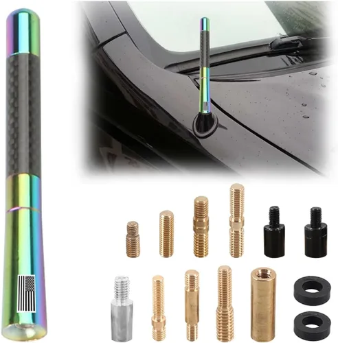 Miniatura 11 de BESULEN Antena Corta de Coche, Antena de Radio de Auto de 3.1 Pulgadas de Fibra de Carbono con Bandera Americana de Aluminio para Recepción AM/FM