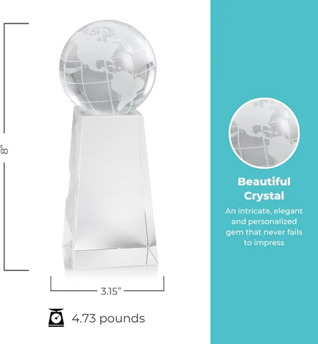 Miniatura 4 de Trofeo grabado – Cristal ejecutivo – Globo señorial en base rectangular – Viene en caja de regalo – Premio para empleados Logotipo personalizado.