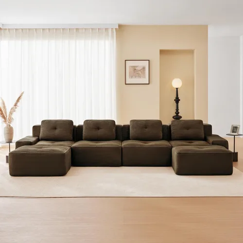 Miniatura 55 de Sofás modulares sin hueso de 152.8 pulgadas para sala de estar, sofá modular con diván en forma de L, cómodo asiento profundo tapizado de tela