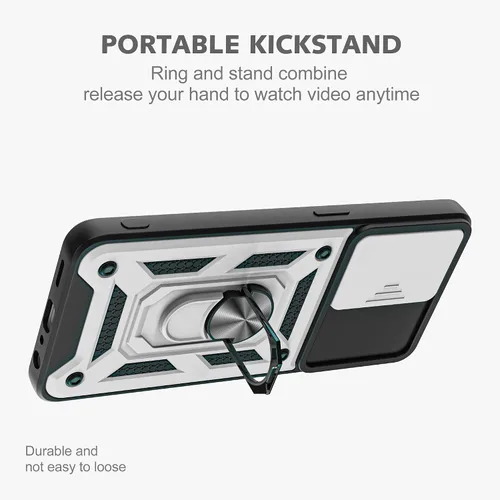 Miniatura 4 de Funda para OnePlus Nord N20 5G con cubierta deslizante para cámara y 2 protectores de pantalla HD, soporte de anillo de rotación de 360°