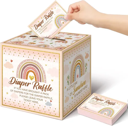 Miniatura 49 de Teling 51 boletos para rifas de pañales con caja de tarjetas, decoración de baby shower, caja de soporte para baby shower, para fiesta de rifas