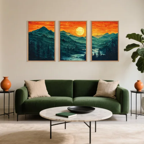 Miniatura 26 de Celestdeco Juego de arte de pared en lienzo abstracto y neutro grande con marco naranja, moderno y minimalista para pared, diseño geométrico bohemio