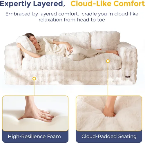 Miniatura 6 de MAXYOYO Sofá de 3 Plazas sin Estructura, Sofá Moderno Acolchado para Sala de Estar, Sillón Suave Tipo Puf de Espuma de Alta Densidad con Almohadas