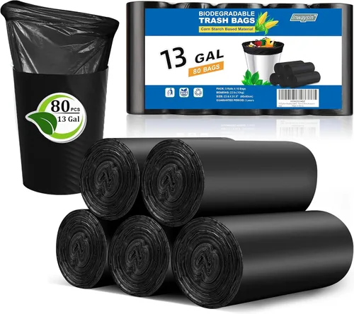 Miniatura 16 de Inwaysin 200 bolsas de basura de baño a base de almidón de plantas de 2.6 galones, fuertes, sin perfume, expandidas, verdes, 10L