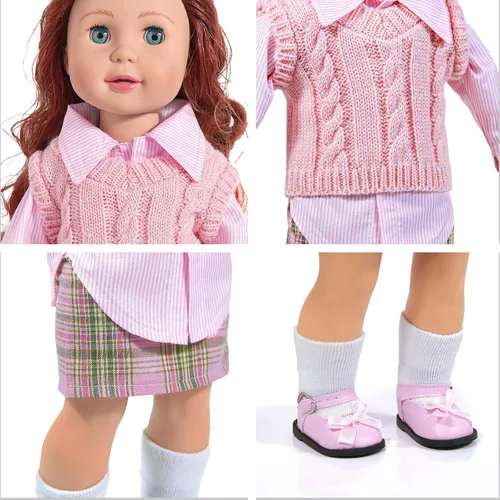 Miniatura 4 de WONDOLL 27 piezas de ropa y accesorios para muñecas americanas de 18 pulgadas - juego de viaje, maleta de equipaje, ropa y zapatos, bolso, gafas