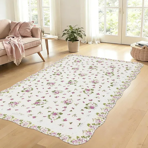 Miniatura 8 de USTIDE Alfombra rústica con diseño de rosas y flores, decoración del hogar, de algodón, con patrón de rosas rosadas, alfombra de baño lavable
