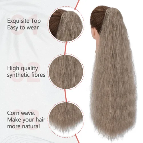 Miniatura 3 de S-noilite Extensión de cola de caballo larga con cordón, de 32 pulgadas, rizada, ondulada con clip, para mujer, cola de caballo rubia, ondulada