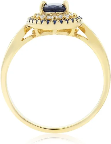 Miniatura 5 de Gem Stone King Anillo de plata chapada en oro amarillo de 18 quilates de 0.276 x 0.197 in con piedra preciosa ovalada con doble halo, compromiso