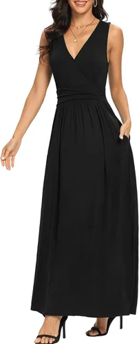 Miniatura 2 de Lilbetter - Vestido largo, simple, sin mangas, escote en V profundo, color liso, suelto, informal, para mujer