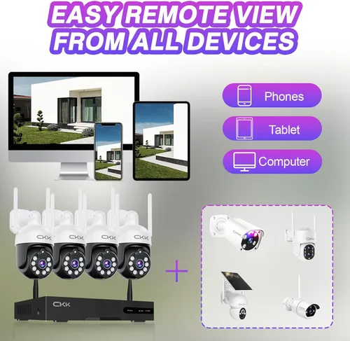 Miniatura 7 de CKK Cámara de doble lente de 2 MP, WiFi inalámbrica de 2.4/5 GHz, cámaras de seguridad para exteriores Plug & Play para zoom de 10X Pane Tilt 360°