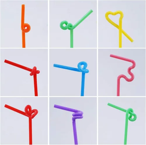 Miniatura 3 de 100 popotes flexibles largos de plástico coloridos. (0.23 pulgadas de diámetro y 10.2 pulgadas de largo)