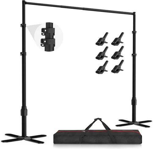 EMART Soporte de fondo resistente de 10 x 10 pies, kit de fotografía de fondo para fotos de tubería y cortina, marco de metal ajustable con base en