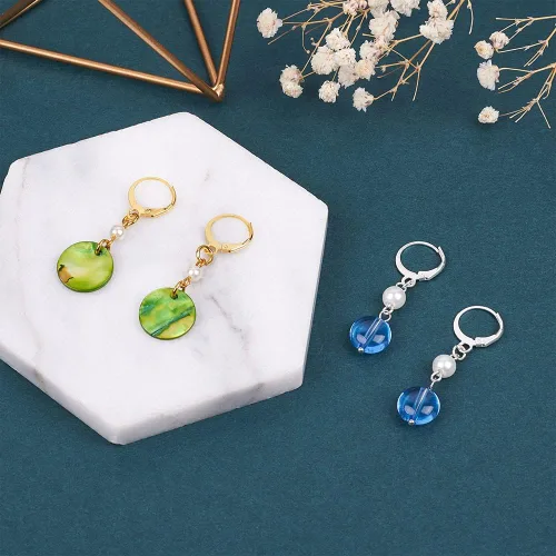 Miniatura 4 de 160 ganchos para aretes de palanca de 5 colores, latón con cierre de palanca, aretes de aro franceses con 300 anillos de salto para bricolaje