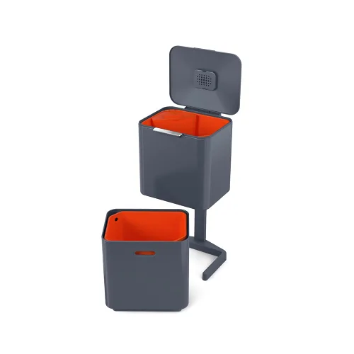 Miniatura 19 de Joseph Joseph Totem Max 60 litros/15.85 galones, recipiente de separación y reciclaje de desechos de cocina con filtro de olor y recipiente Negro