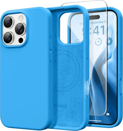 Miniatura 47 de GONEZ Funda de silicona para iPhone 14 Pro Max, compatible con MagSafe, con protector de pantalla + protector de lente de cámara, silicona líquida a