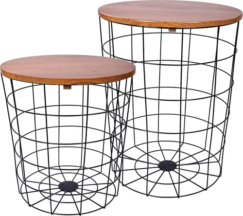 Miniatura 8 de Elevon Mesa auxiliar de mesa anidable, base de cesta de alambre con tapas de madera, juego de 2, gris