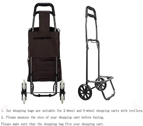 Miniatura 4 de THEGA Bolsa de repuesto para carrito de compras de gran capacidad, color negro, tela Oxford, impermeable, duradera, compacta, ligera, versátil