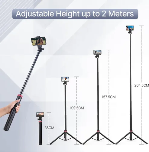 Miniatura 2 de ULANZI MT-79 Trípode extensible de aluminio de 81 pulgadas, soporte de luz ajustable portátil con tornillo de 1/4 pulgadas, trípode de cámara