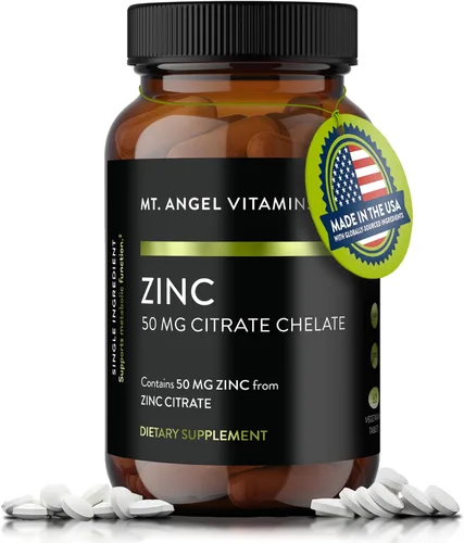 Mt. Angel Vitamins - Citrato de zinc 50mg - Zinc 50 mg Citrato Quelato - Suplementos naturales de zinc fabricados en Estados Unidos - 60 tabletas