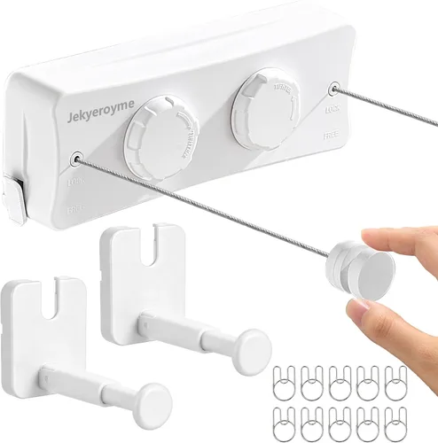 Miniatura 9 de Tendedero retráctil para interiores y exteriores, tendedero de secado montado en la pared que no se hunde, línea de ropa individual de alambre