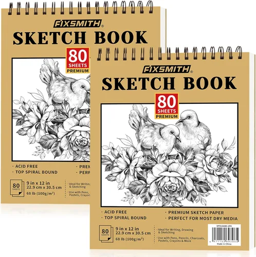 Miniatura 23 de FIXSMITH Cuaderno de bocetos de 5.5"X8.5" 100 hojas (68 lb/100gsm) Cuaderno de bocetos Papel de dibujo libre de ácido Bloc de bocetos de Negro