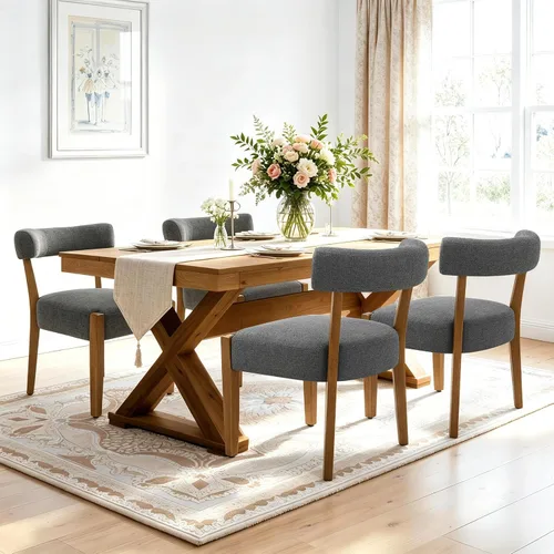Miniatura 18 de RNKSFX Juego de 2 sillas de comedor modernas de piel sintética tapizadas para cocina y comedor, sillas modernas de madera de mediados de siglo, Beige