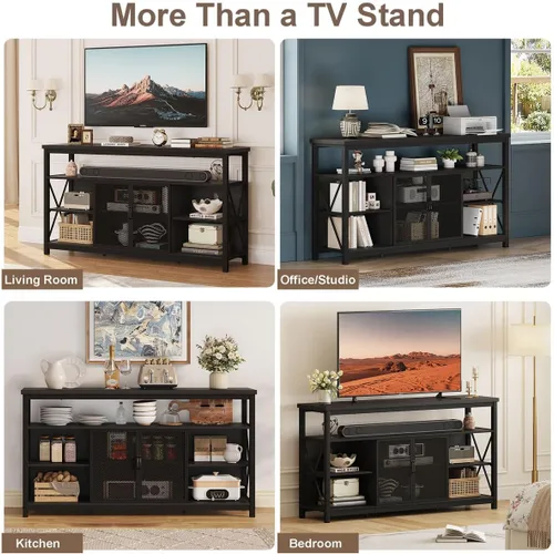 Miniatura 6 de BON AUGURE Tall TV Stand for TVs up to 65 Inch, Industrial Wood Entertainment Center with Storage Cabinet, Modern TV Media Console for Living Room