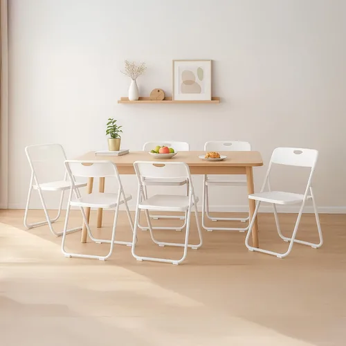 Miniatura 8 de Paquete de 10 sillas plegables de plástico blanco, asientos comerciales apilables portátiles para interiores y exteriores con marco de acero