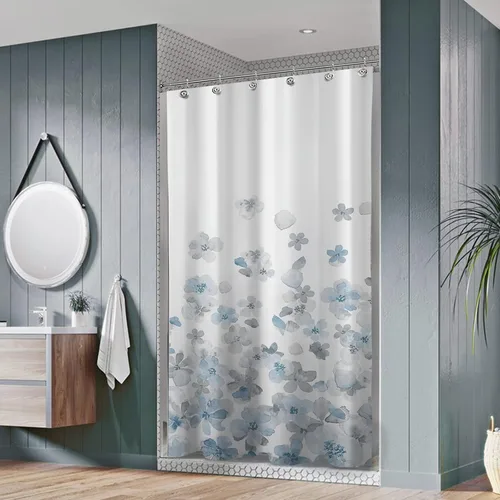 Miniatura 3 de Sunlit Design 36 x 72 Pulgadas Cortina de Ducha Azul y Gris Pequeña para Estacionamiento, Cortinas de Baño Estrechas de Medio Tamaño para RV
