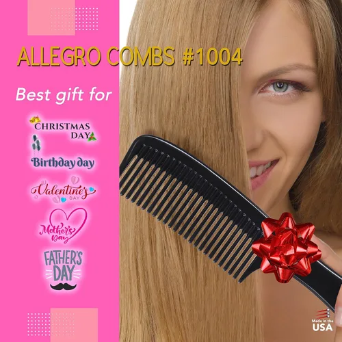 Miniatura 8 de Allegro Comb 1004 Peines desenredantes de dientes anchos para mujeres, estilistas, peine de pelo rizado para hombre, 2 piezas (negro)