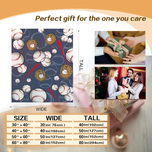 Miniatura 9 de Manta de béisbol suave y cálida para niños y adultos, manta de franela de lujo ligera y acogedora para sofá, cama, sofá, 50 x 40 pulgadas