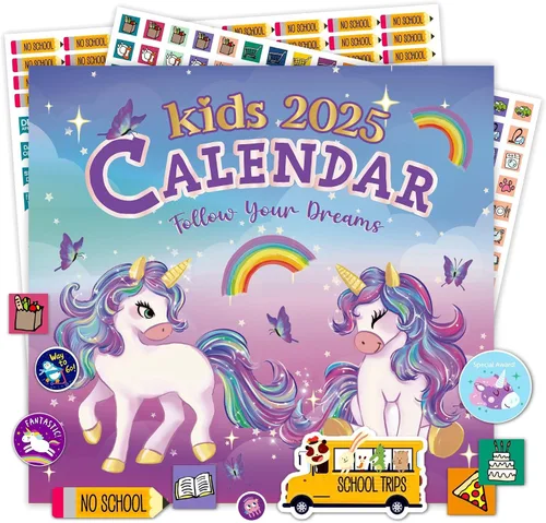 Miniatura 7 de Calendario infantil 2026 – Calendario de unicornio 2026 de 12 x 12 pulgadas para niños con más de 400 calcomanías divertidas, perfecto