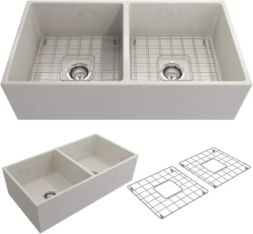 Miniatura 22 de BOCCHI Contempo Farmhouse Delantal de arcilla refractaria delantera de 27 pulgadas. Fregadero de cocina de un solo tazón con rejilla inferior
